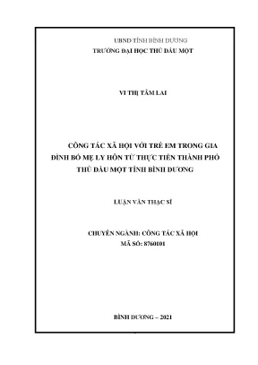 Luận văn thạc sĩ công tác xã hội với trẻ em trong gia đình bố mẹ ly hôn từ thực tiễn thành phố thủ dầu một tỉnh bình dương