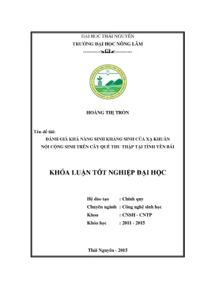 Luận văn đánh giá khả năng sinh kháng sinh của xạ khuẩn nội cộng sinh trên cây quế thu thập tại tỉnh yên bái