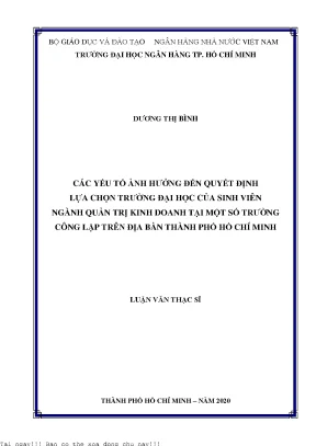 Các yếu tố ảnh hưởng đến quyết định lựa chọn trường đại học của sinh viên ngành quản trị kinh doanh tại một số trường công lập trên địa bàn thành phố hồ chí minh luận văn thạc sĩ quản trị kinh doanh
