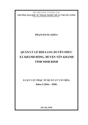 Luận văn thạc sĩ quản lý văn hóa quản lý lễ hội làng duyên phúc xã khánh hồng huyện yên khánh tỉnh ninh bình