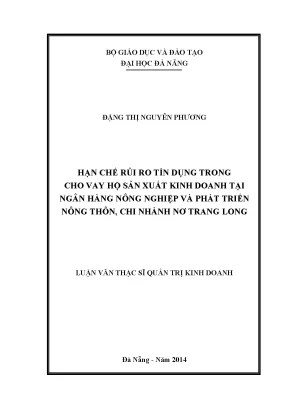 Luận văn thạc sĩ hạn chế rủi ro tín dụng trong cho vay hộ sản xuất kinh doanh tại ngân hàng nông nghiệp và phát triển nông thôn chi nhánh nơ trang long