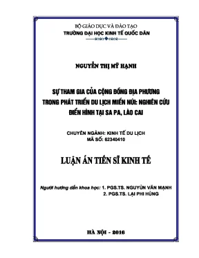 Luận án tiến sĩ sự tham gia của cộng đồng địa phương trong phát triển du lịch miền núi nghiên cứu điển hình tại sa pa lào cai