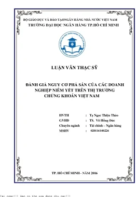 Đánh giá nguy cơ phá sản của các doanh nghiệp niêm yết trên thị trường chứng khoán việt nam luận văn thạc sĩ kinh tế