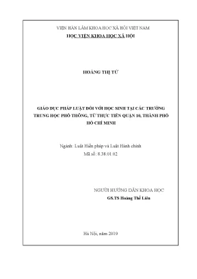 Luận văn thạc sĩ giáo dục pháp luật đối với học sinh tại các trường trung học phổ thông từ thực tiễn quận 10 thành phố hồ chí minh