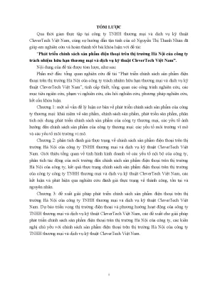 Luận văn phát triển chính sách sản phẩm điện thoại trên thị trƣờng hà nội của công ty trách nhiệm hữu hạn thƣơng mại và dịch vụ kỹ thuật cleverte