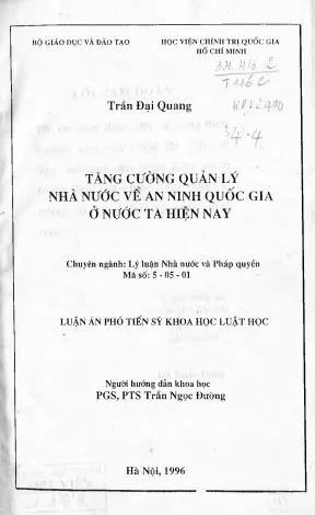 Luận án tăng cường quản lý nhà nước về an ninh quốc gia ở nước ta hiện nay