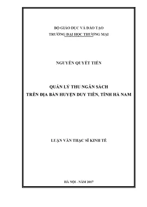 Luận văn thạc sĩ quản lý thu ngân sách trên địa bàn huyện duy tiên tỉnh hà nam