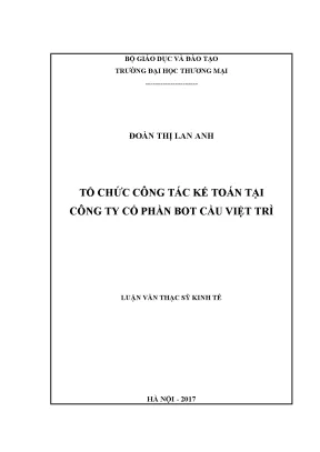 Luận văn thạc sĩ tổ chức công tác kế toán tại công ty cổ phần bot cầu việt trì