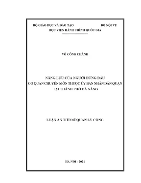 Luận án tiến sĩ quản lý công năng lực của người đứng đầu cơ quan chuyên môn thuộc ủy ban nhân dân quận tại thành phố đà nẵng