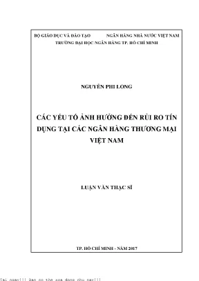 Các yếu tố ảnh hưởng đến rủi ro tín dụng tại các ngân hàng thương mại việt nam luận văn thạc sĩ kinh tế