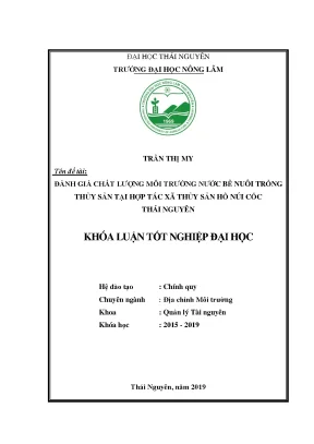 Luận văn đánh giá chất lượng nước bể nuôi trồng thủy sản tại hợp tác xã thủy sản hồ núi cốc thái nguyên