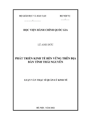 Luận văn thạc sĩ quản lý kinh tế phát triển kinh tế bền vững trên địa bàn tỉnh thái nguyên