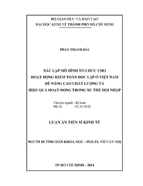Luận văn xác lập mô hình tổ chức cho hoạt động kiểm toán độc lập ở việt nam để nâng cao chất lượng và hiệu quả hoạt động trong xu thế hội nhập luận án tiến sĩ