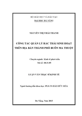Luận văn thạc sĩ công tác quản lý rác thải sinh hoạt trên địa bàn thành phố buôn ma thuột