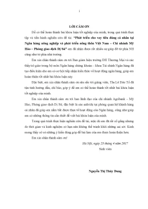 Luận văn phát triển cho vay tiêu dùng cá nhân tại ngân hàng nông nghiệp và phát triển nông thôn việt nam chi nhánh mỹ hào phòng giao dịch dị sử