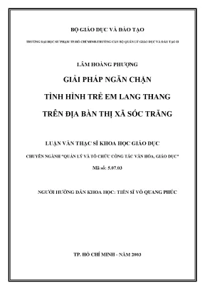 Luận văn thạc sĩ giải pháp ngăn chặn tình hình trẻ em lang thang trên địa bàn thị xã sóc trăng