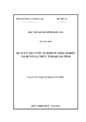 Luận văn thạc sĩ quản lý nhà nước về kinh tế nông nghiệp tại huyện lệ thủy tỉnh quảng bình