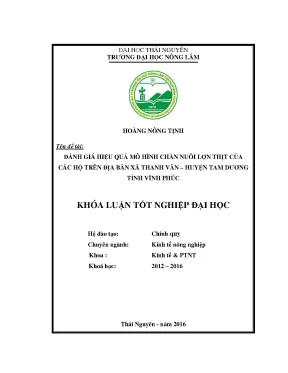 Luận văn đánh giá hiệu quả mô hình chăn nuôi lợn thịt của các hộ trên địa bàn xã thanh vân huyện tam dương tỉnh vĩnh phúc