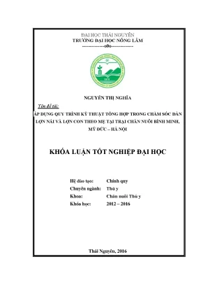 Luận văn áp dụng quy trình kỹ thuật tổng hợp trong chăn nuôi lợn nái và lợn con theo mẹ nuôi tại trại chăn nuôi bình minh mỹ đức hà nội