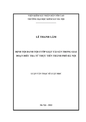 Luận án thạc sĩ luật học định tội danh tội cướp giật tài sản trong giai đoạn điều tra từ thực tiễn thành phố hà nội