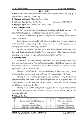 Luận văn hoàn thiện phân tích môi trƣờng chiến lƣợc kinh doanh của công ty cổ phần vật tƣ nông nghiệp 1 hải phòng