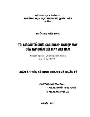 Luận án tiến sĩ tái cơ cấu tổ chức các doanh nghiệp may của tập đoàn dệt may việt nam