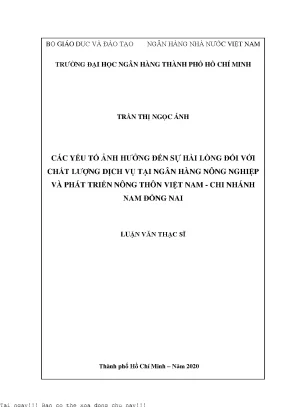 Các yếu tố ảnh hưởng đến sự hài lòng đối với chất lượng dịch vụ tại ngân hàng nông nghiệp và phát triển nông thôn việt nam chi nhánh nam đồng nai luận văn thạc sĩ tài chính ngân hàng