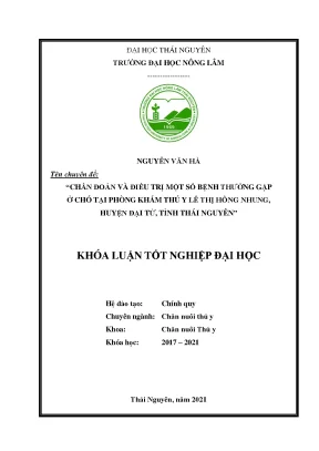 Luận văn chẩn đoán và điều trị một số bệnh thường gặp ở chó tại phòng khám thú y lê thị hồng nhung huyện đại từ tỉnh thái nguyên