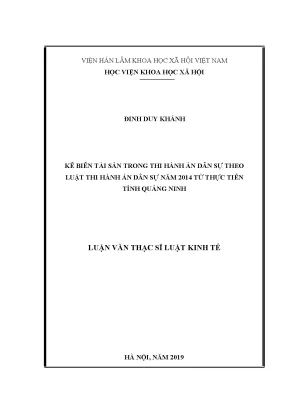 Luận văn thạc sĩ kê biên tài sản trong thi hành án dân sự theo luật thi hành án dân sự năm 2014 từ thực tiễn tỉnh quảng ninh