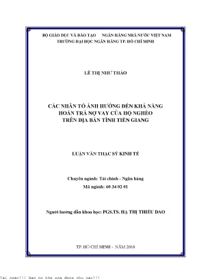 Các nhân tố ảnh hưởng đến khả năng hoàn trả nợ vay của hộ nghèo trên địa bàn tỉnh tiền giang luận văn thạc sĩ kinh tế