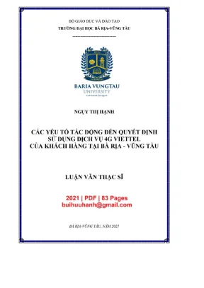 Luận văn thạc sĩ quản trị kinh doanh các yếu tố tác động đến quyết định sử dụng dịch vụ 4g viettel của khách hàng tại bà rịa vũng tàu
