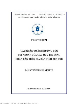 Các nhân tố ảnh hưởng đến lợi nhuận của các quỹ tín dụng nhân dân trên địa bàn tỉnh bến tre luận văn thạc sĩ tài chính ngân hàng