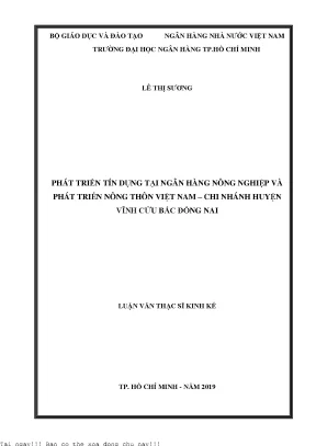 Phát triển tín dụng tại ngân hàng nông nghiệp và phát triển nông thôn việt nam chi nhánh huyện vĩnh cửu bắc đồng nai luận văn thạc sĩ tài chính ngân hàng