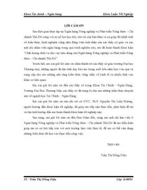 Luận văn tmu chất lƣợng dịch vụ cho vay tiêu dùng tại ngân hàng nông nghiệp và phát triển nông thôn chi nhánh thủ đô