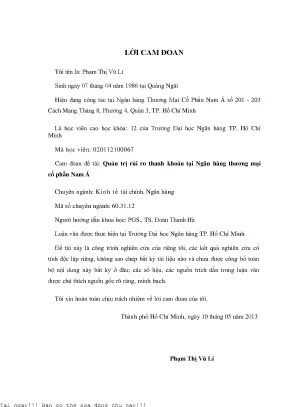 Quản trị rủi ro thanh khoản tại ngân hàng thương mại cổ phần nam á luận văn thạc sĩ kinh tế