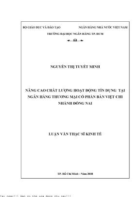 Nâng cao chất lượng hoạt động tín dụng tại ngân hàng thương mại cổ phần bản việt chi nhánh đồng nai luận văn thạc sĩ kinh tế