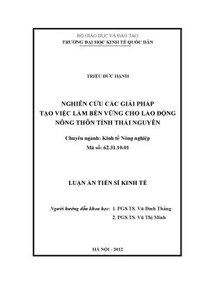 Luận án tiến sĩ nghiên cứu các giải pháp tạo việc làm bền vững cho lao động nông thôn tỉnh thái nguyên