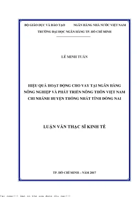 Hiệu quả hoạt động cho vay tại ngân hàng nông nghiệp và phát triển nông thôn việt nam chi nhánh huyện thống nhất tỉnh đồng nai luận văn thạc sĩ kinh tế