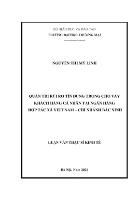Luận văn quản trị rủi ro tín dụng trong cho vay khách hàng cá nhân tại ngân hàng hợp tác xã việt nam chi nhánh bắc ninh