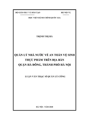 Luận văn thạc sĩ quản lý nhà nước về an toàn vệ sinh thực phẩm trên địa bàn quận hà đông thành phố hà nội