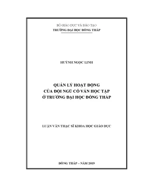 Luận văn thạc sĩ quản lý hoạt động của đội ngũ cố vấn học tập ở trường đại học đồng tháp