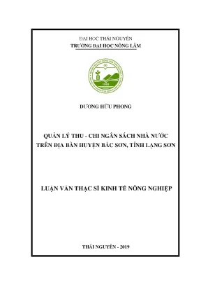 Luận văn thạc sĩ quản lý thu chi ngân sách trên địa bàn huyện bắc sơn tỉnh lạng sơn