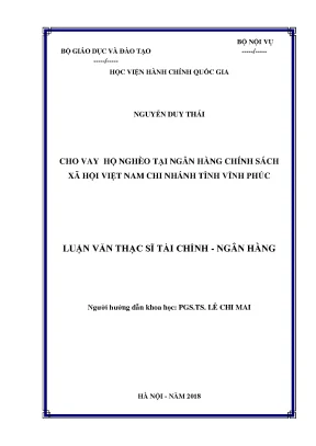 Luận văn thạc sĩ cho vay hộ nghèo tại ngân hàng chính sách xã hội việt nam chi nhánh tỉnh vĩnh phúc