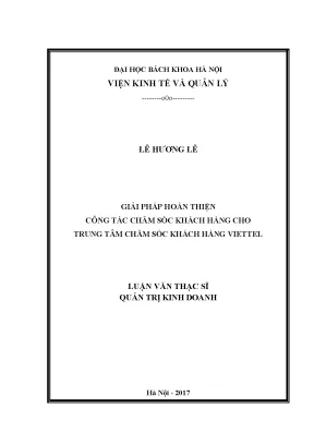 Luận văn giải pháp hoàn thiện công tác chăm sóc khách hàng cho trung tâm chăm sóc khách hàng viettel 1