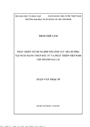 Phát triển tín dụng đối với lĩnh vực mía đường tại ngân hàng thương mại cổ phần đầu tư và phát triển việt nam chi nhánh gia lai luận văn thạc sĩ kinh tế