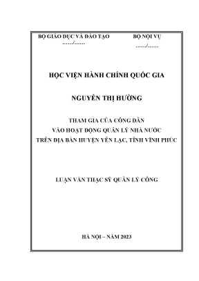 Luận văn thạc sĩ quản lý công tham gia của công dân vào hoạt động quản lý nhà nước trên địa bàn huyện yên lạc tỉnh vĩnh phúc