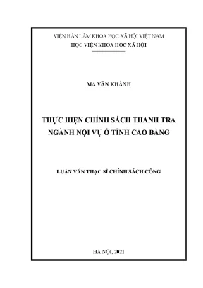 Luận văn thạc sĩ thực hiện chính sách thanh tra ngành nội vụ ở tỉnh cao bằng