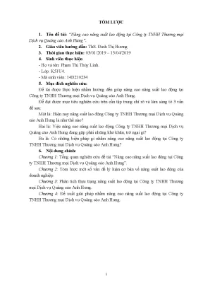 Luận văn tmu nâng cao năng suất lao động tại công ty tnhh thương mại dịch vụ quảng cáo anh hưng