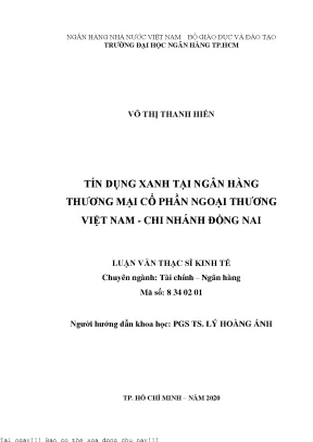 Tín dụng xanh tại ngân hàng thương mại cổ phần ngoại thương việt nam chi nhánh đồng nai luận văn thạc sĩ tài chính ngân hàng