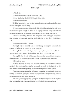 Luận văn nâng cao năng lực cạnh tranh của công ty cổ phần đầu tƣ xây lắp và vlxd đông anh